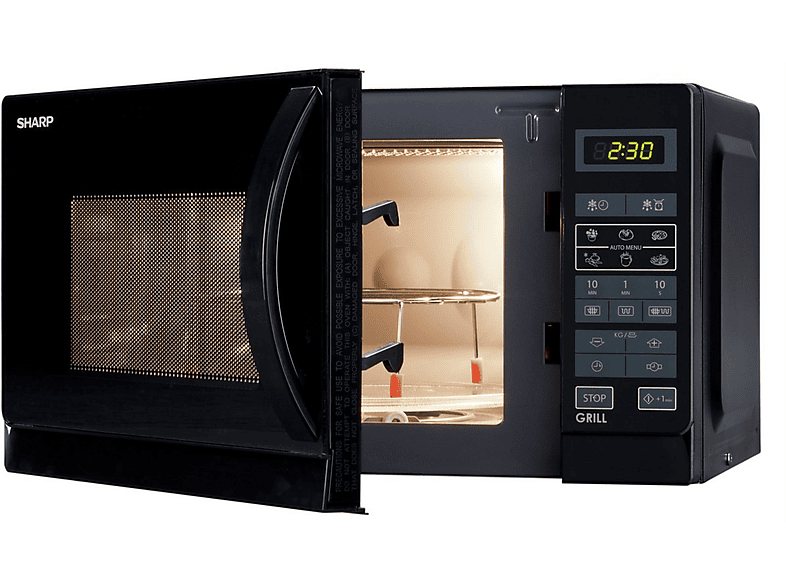 Microondas libre instalación - Sharp R-742BKW, 900 W, 11 potencia, 25 l, Negro