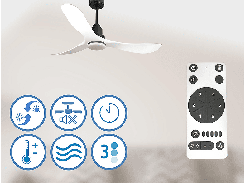 Ventilador de techo - Purline TongaD132C04LED64621, 18 W, 6 velocidades, Negro