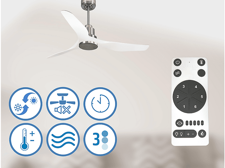 Ventilador de techo - Purline ThassosD127C0464486, 6 velocidades, Plata