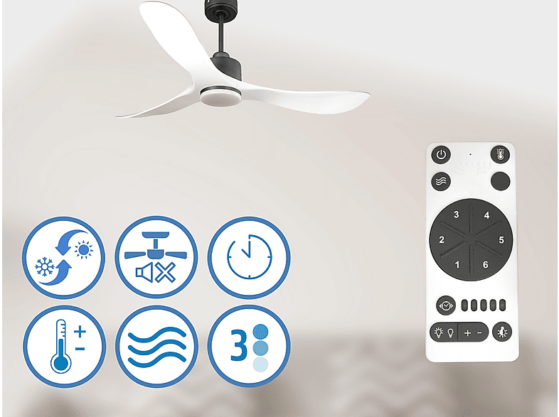 Ventilador de techo - Purline TongaD132C03LED65251, 18 W, 6 velocidades, Negro