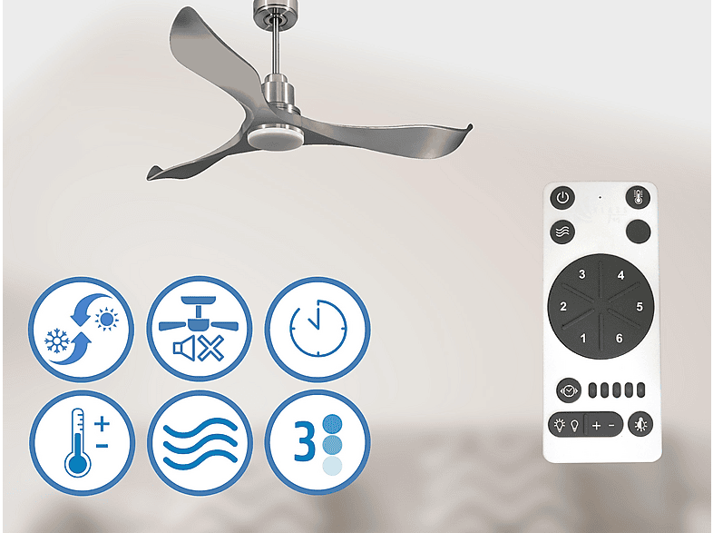 Ventilador de techo - Purline TrawanganD132C04LED64531, 18 W, 6 velocidades, Plata