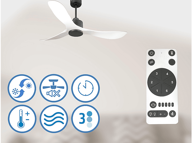 Ventilador de techo - Purline TongaD132C0365188, 6 velocidades, Negro