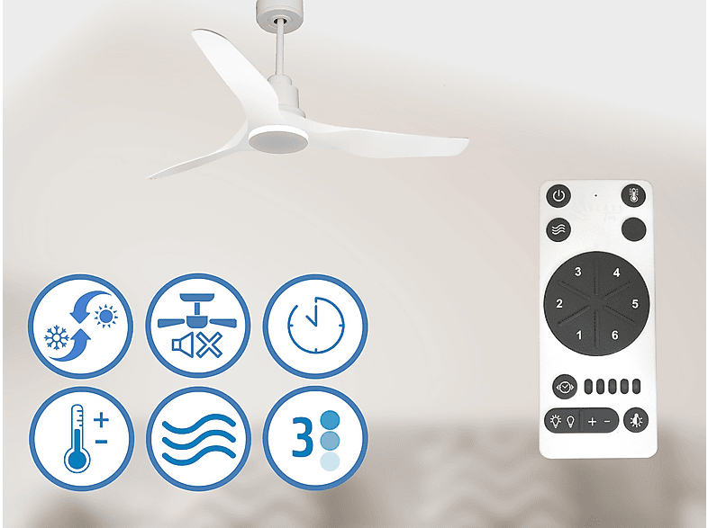 Ventilador de techo - Purline ThassosD127C0466675, 6 velocidades, Blanco