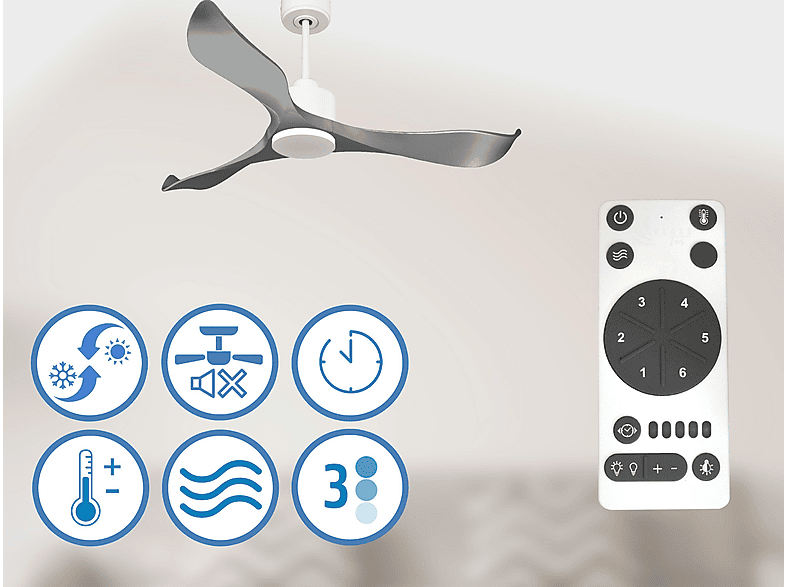 Ventilador de techo - Purline TrawanganD132C0364871, 6 velocidades, Blanco