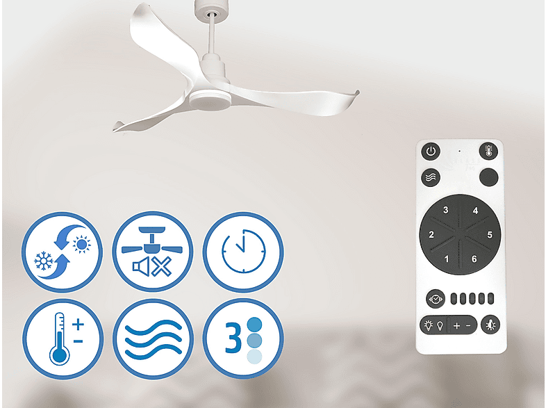 Ventilador de techo - Purline VirginD132C04LED66819, 18 W, 6 velocidades, Blanco
