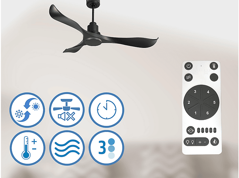 Ventilador de techo - Purline UtilaD132C0464562, 6 velocidades, Negro