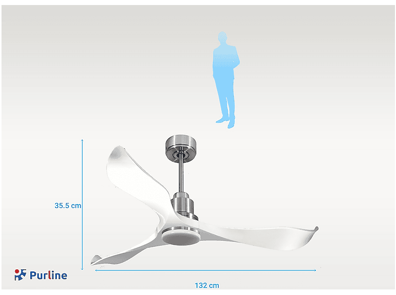 Ventilador de techo - Purline VirginD132C04LED67069, 18 W, 6 velocidades, Plata
