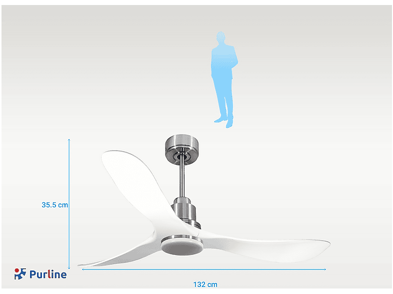 Ventilador de techo - Purline TongaD132C04LED67078, 18 W, 6 velocidades, Plata