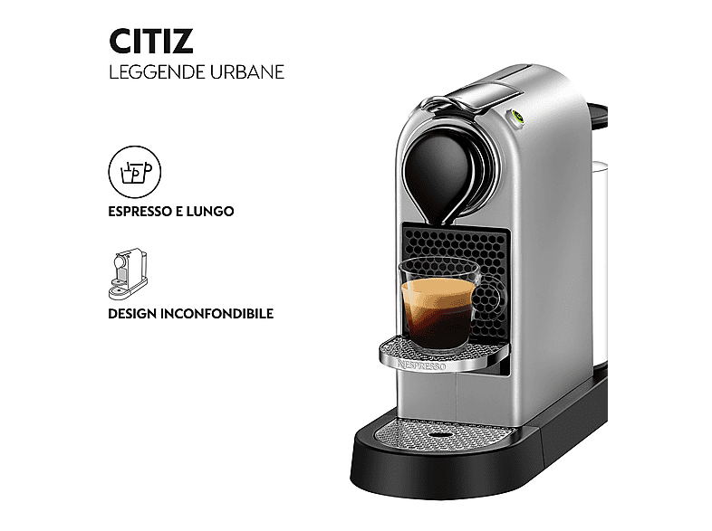 Cafetera de cápsulas - Krups XN741B CITIZ SILVER EU OR, 19 bar, 1260 W, Plata