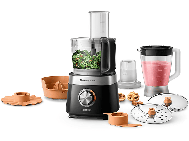 Robot de cocina - Philips HR7530/10, 850 W, 2,1 l, Negro