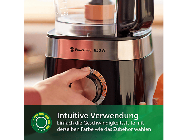 Robot de cocina - Philips HR7530/10, 850 W, 2,1 l, Negro