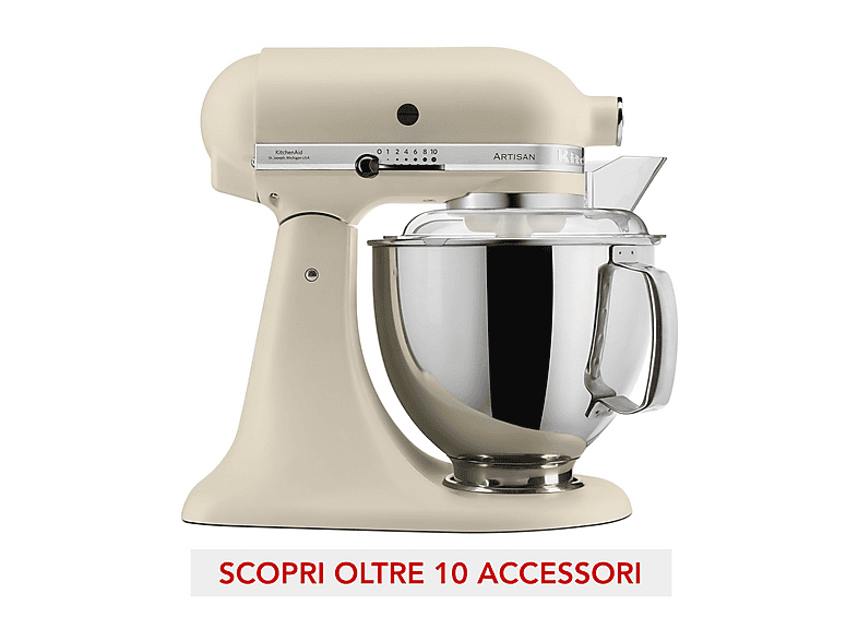 Robot de cocina - KitchenAid 5KSM175PSEFL, 300 W, 4,8 l, Beis