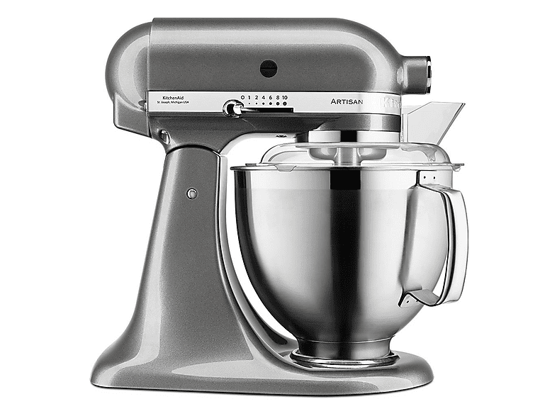 Robot de cocina - KitchenAid 5KSM185PSEMS, 300 W, 4,8 l, Plata