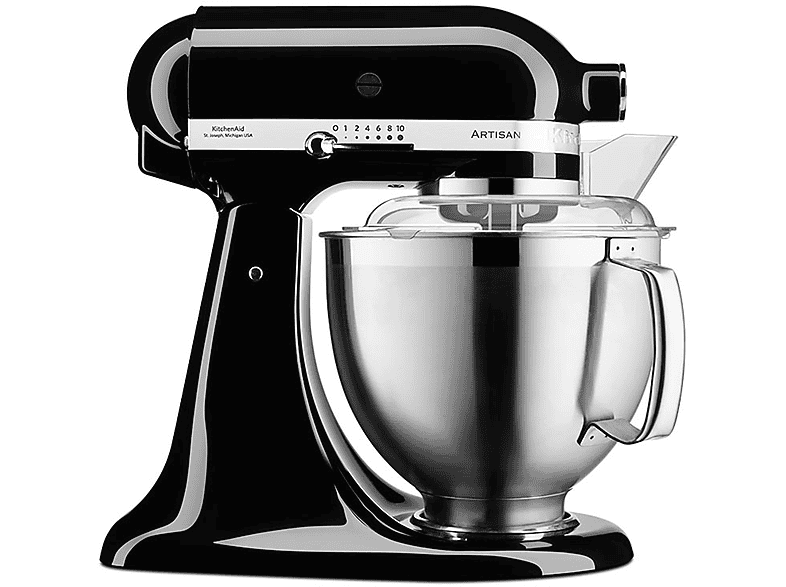 Robot amasador - KitchenAid 5KSM185PSEOB, 300 W, 4,8 l, Negro