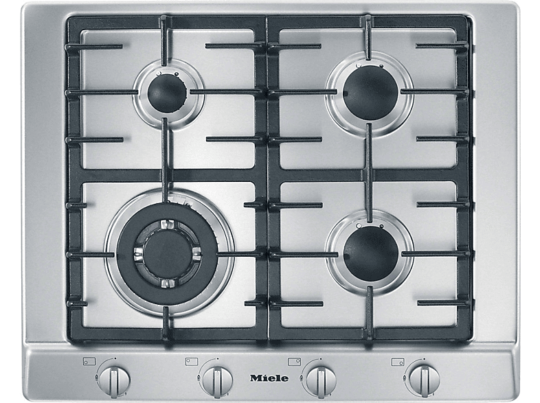 Placa de gas - Miele KM 2012 G, 4 zonas, Gas natural, 65 cm, Función GasStop, Acero inoxidable