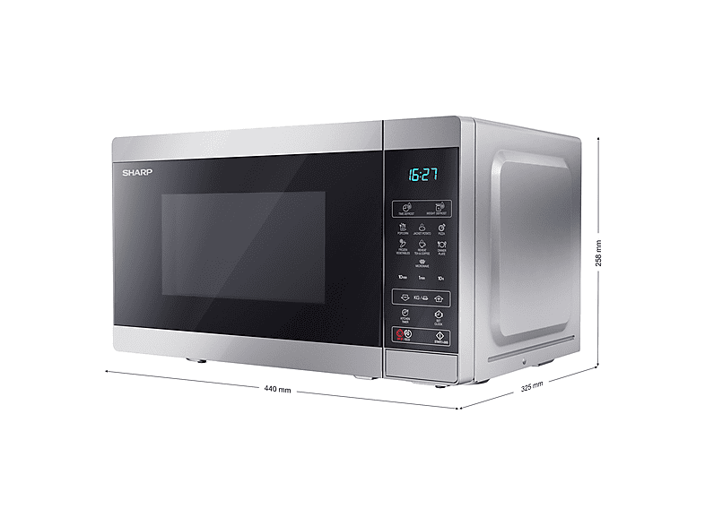 Microondas - Sharp YC-MS02ES, 800 W, 11 potencia, Plata