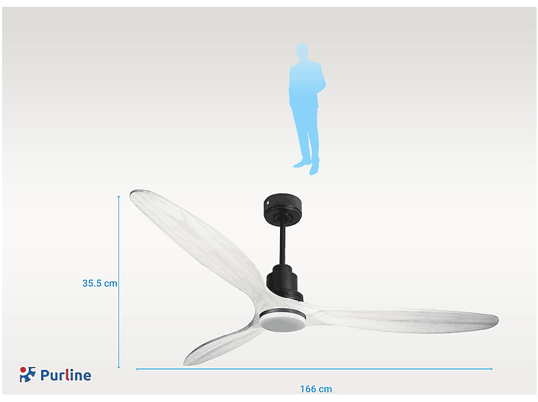 Ventilador de techo - Purline SalD166C04LED67264, 18 W, 6 velocidades, Negro