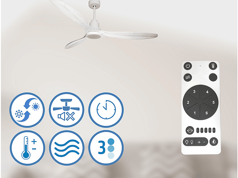 Ventilador de techo - Purline SalD166C04LED64463, 18 W, 6 velocidades, Blanco