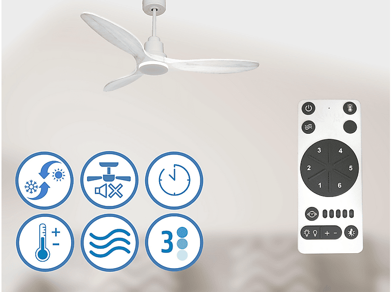 Ventilador de techo - Purline SantoriniD132C0464413, 6 velocidades, Blanco