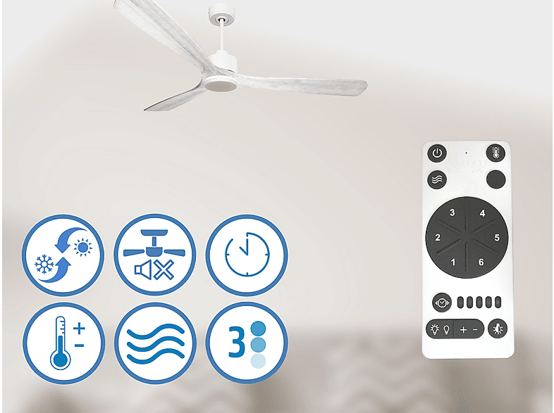 Ventilador de techo - Purline MadeiraD166C03LED64963, 18 W, 6 velocidades, Blanco