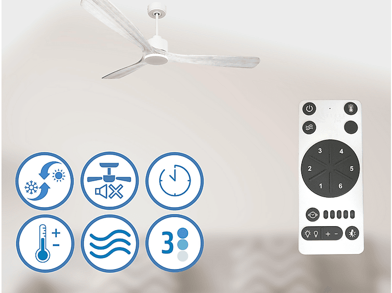 Ventilador de techo - Purline MadeiraD166C0364896, 6 velocidades, Blanco