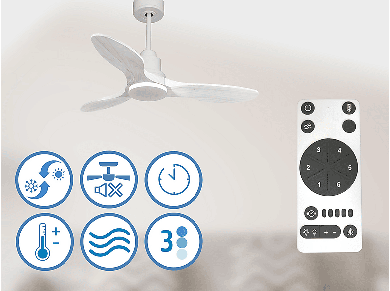 Ventilador de techo - Purline LimaD106C0464411, 6 velocidades, Blanco