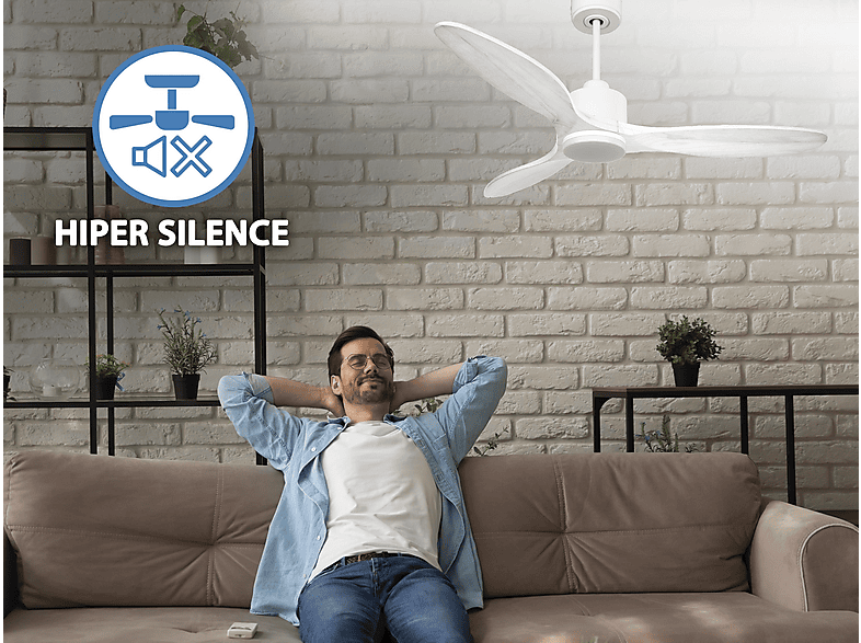 Ventilador de techo - Purline SantoriniD132C03LED64947, 18 W, 6 velocidades, Blanco