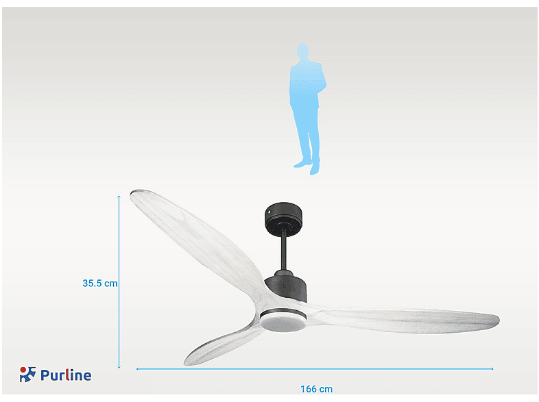 Ventilador de techo - Purline SalD166C03LED65267, 18 W, 6 velocidades, Negro