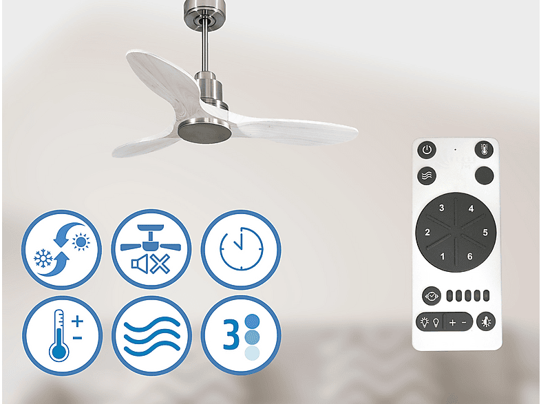Ventilador de techo - Purline LimaD106C0464488, 6 velocidades, Plata