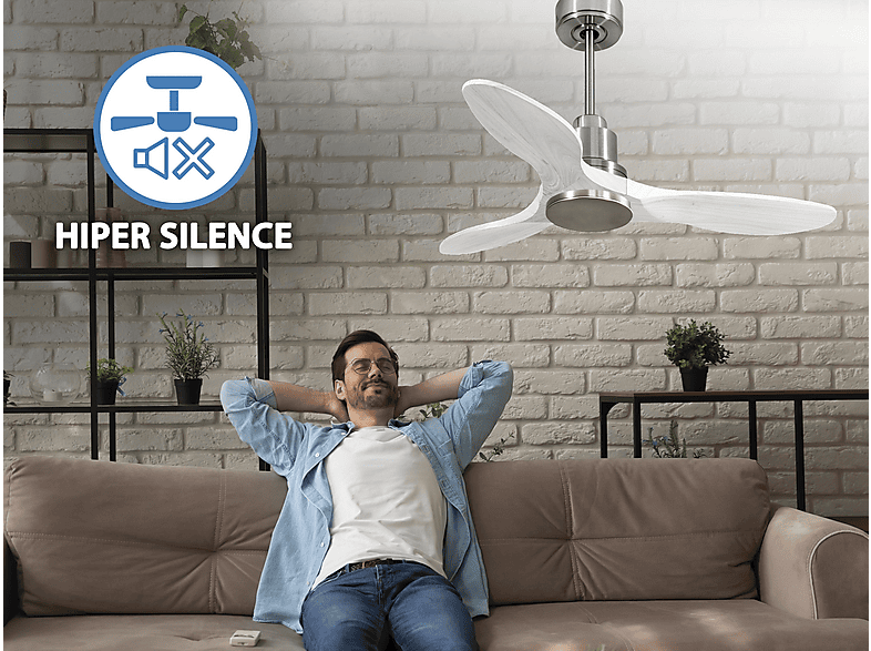 Ventilador de techo - Purline LimaD106C0464488, 6 velocidades, Plata