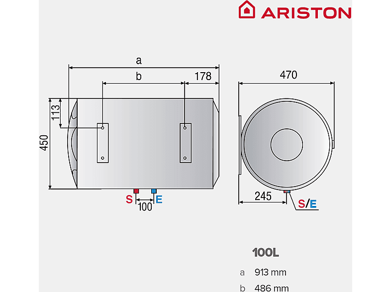 Termo Eléctrico - Ariston BLU1 ECO 100H, 100 l, Blanco