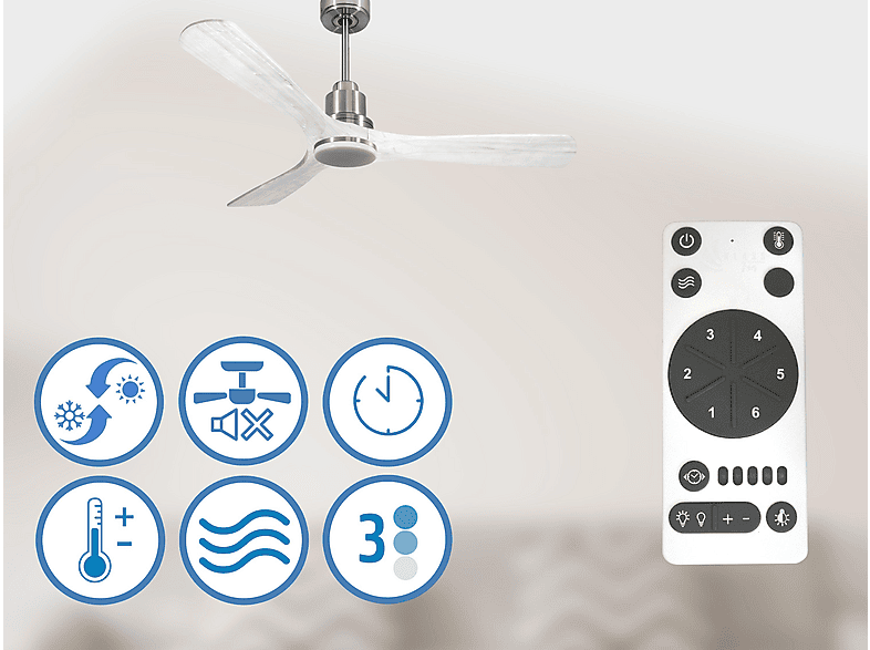 Ventilador de techo - Purline NusaD132C04LED64549, 18 W, 6 velocidades, Plata