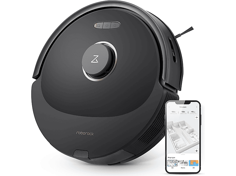 Robot aspirador - Roborock Q8M52-00, 30 W, Potencia de succión 5,5 kPa, Depósito 0,35 l, Autonomía 240 min, Negro