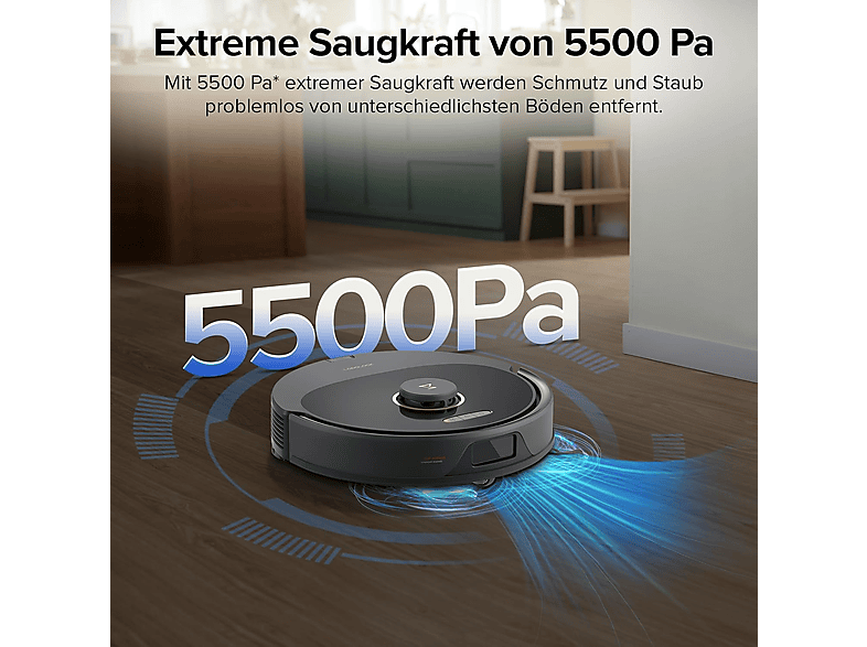 Robot aspirador - Roborock Q8M52-00, 30 W, Potencia de succión 5,5 kPa, Depósito 0,35 l, Autonomía 240 min, Negro