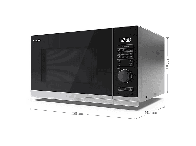 Microondas libre instalación - Sharp YC-PG254AE-S, 900 W, 10 potencia, 25 l, Inox