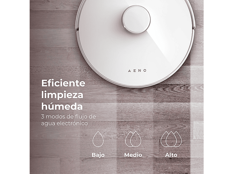 Robot aspirador - Aeno RC2S, 14,8 V, Potencia de succión 2500 kPa, Depósito 0,6 l, Autonomía 130 Min., Blanco