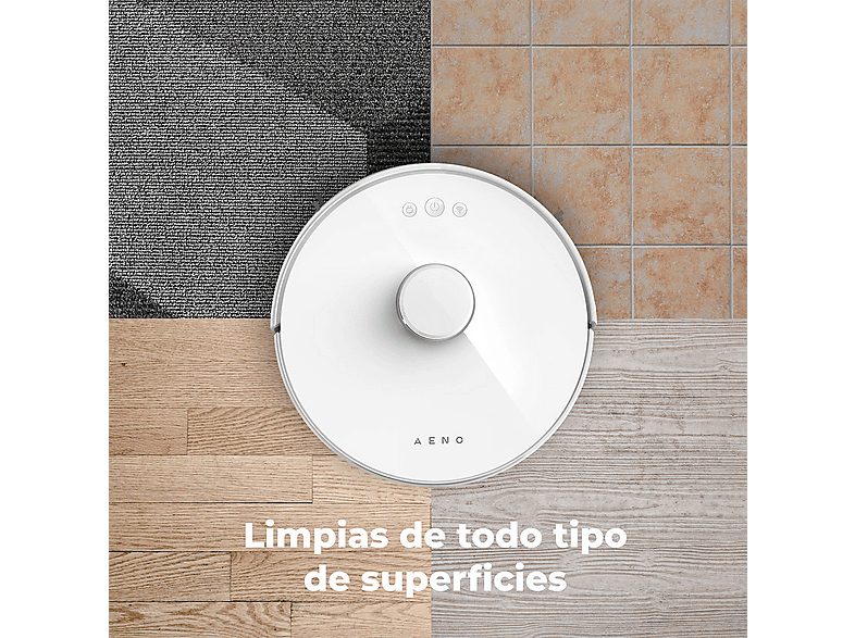 Robot aspirador - Aeno RC2S, 14,8 V, Potencia de succión 2500 kPa, Depósito 0,6 l, Autonomía 130 Min., Blanco
