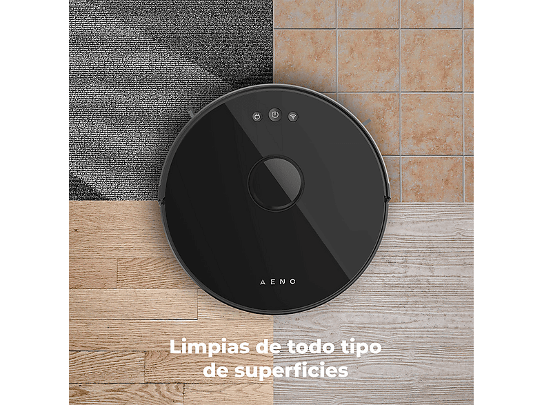 Robot aspirador - Aeno RC3S, 14,8 V, Potencia de succión 2500 kPa, Depósito 0,6 l, Autonomía 130 Min., Negro
