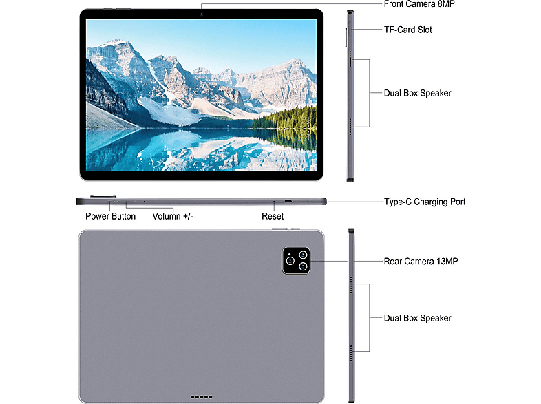 Tablet - Lipa Onyx III 256 GB, 4G, con cubierta, Negro, 13 " HQVGA, 8 GB RAM, G85 MTK6769Z Octa Core 2.0Ghz, GSM/WCDMA/LTE, Tablet Android