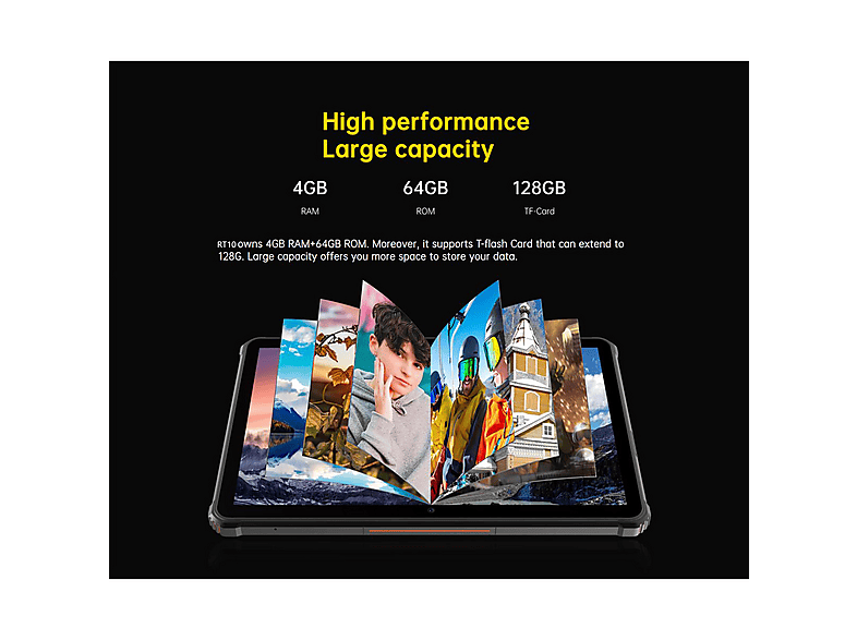 Tablet - Oukitel RT1 64 GB, Rugged tablet, Negro, 10,1 " WXGA+, 4 GB RAM, MT8788WA 2.0GHz A73 Quad + 2.0GHz A53 Quad, 64bit, Tablet Android
