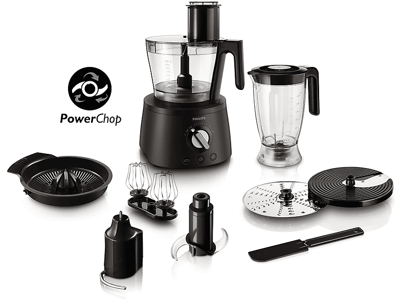 Procesadores de comida - Philips PHILHR777690, 1000 W, 3,4 l, Negro