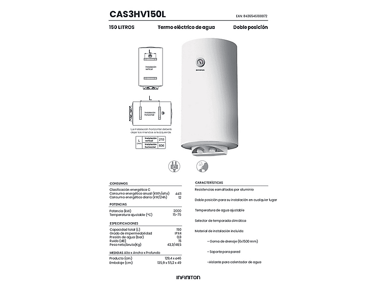 Termo eléctrico - Infiniton 091203 CAS3HV150L, Blanco