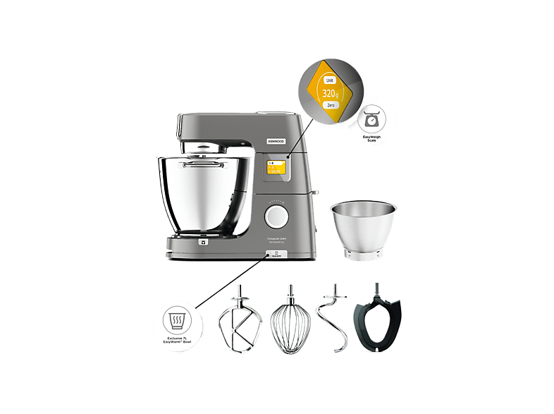 Amasadora - Kenwood 901603, 1400 W, 7 l, Plata