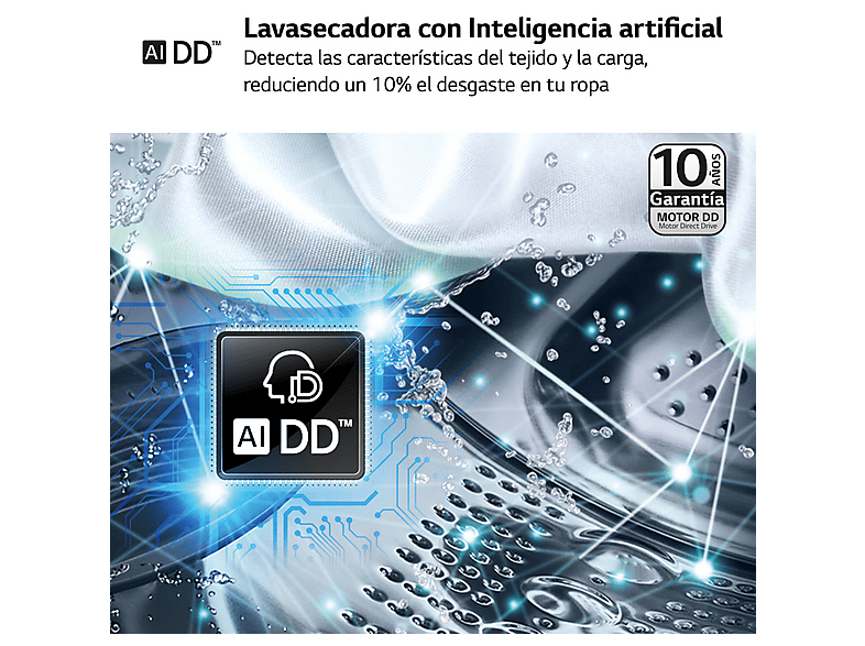 Lavadora secadora - LG F4DR6009AGM, 9 kg + 6 kg, Inox grafito