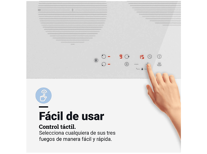 Placa de inducción - Universalblue MEISSA, 3 Fuegos zonas, 59 cm, Blanco