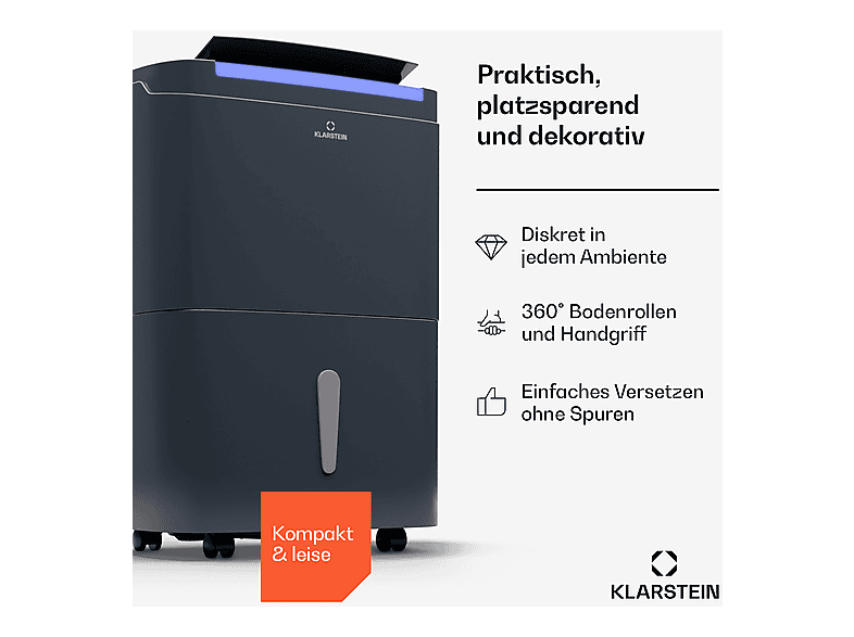 Deshumidificador - Klarstein DryFy Connect 40, 5 l, 45 m², Antracita
