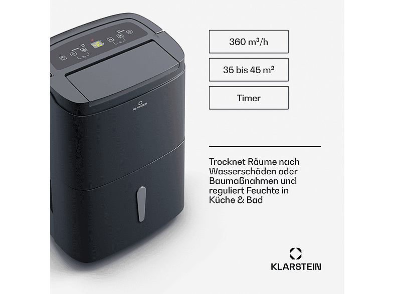 Deshumidificador - Klarstein DryFy Connect 40, 5 l, 45 m², Antracita
