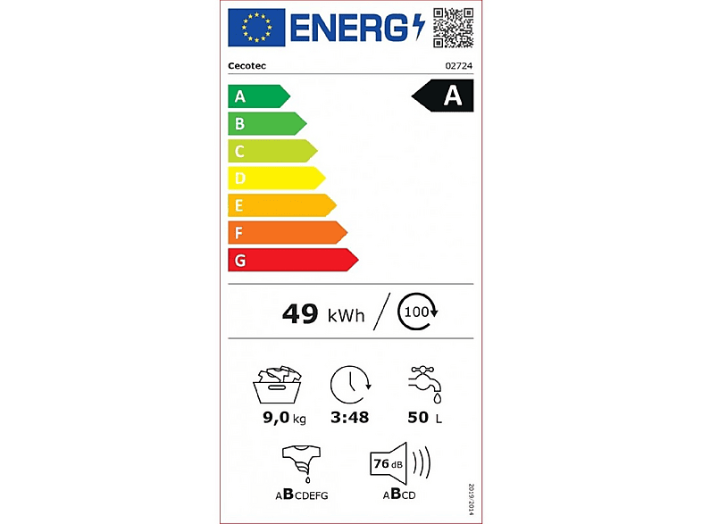 Lavadora integrable - Cecotec Bolero DressCode 940 BI Inverter A, 9 kg, Blanco
