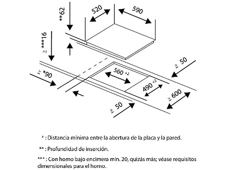 Placa de inducción - Aspes API2300I, 3 Fuegos zonas, 590 mm, Cristal Negro