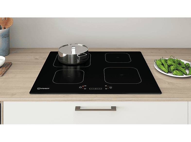 Placa de inducción - Indesit 8050147589847, 4 zonas, 590 mm, Negro